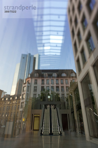 Deutsche-Bank-Hochhaus spiegelt sich in Glasfassade  Frankfurt am Main  Deutschland