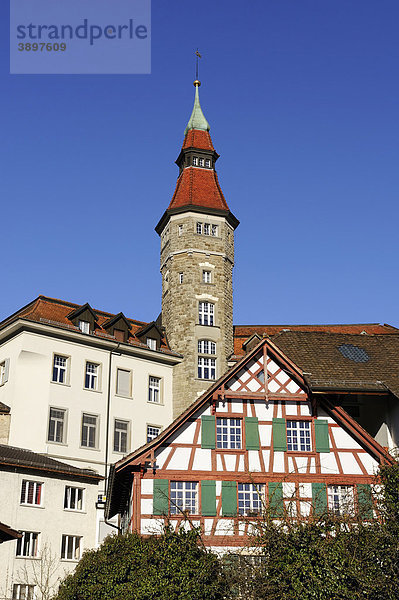 Rathausturm der Stadt Frauenfeld  Kanton Thurgau  Schweiz  Europa