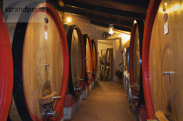 Weinfässer  Weinkeller im Brunello Weingut  Fattoria dei Barbi  Podernovi  Montalcino  Toskana  Italien  Europa