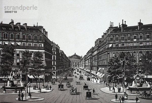 Straße führt zur Oper  historischer Kupferdruck  ca 1890  Neal's  Paris  Frankreich  Europa