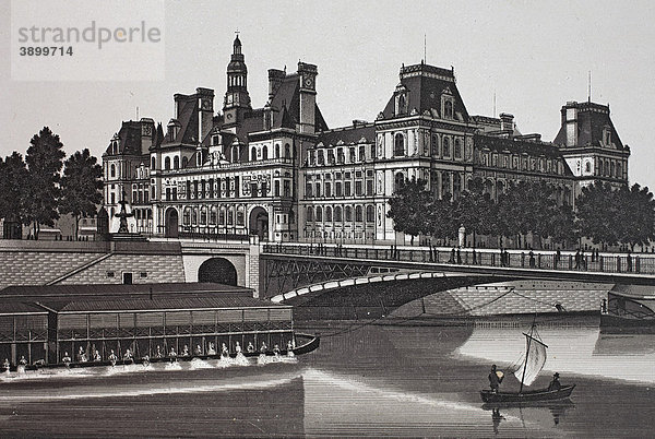 Nouvel Hotel de Ville  historischer Kupferdruck  ca 1890  Neal's  Paris  Frankreich  Europa