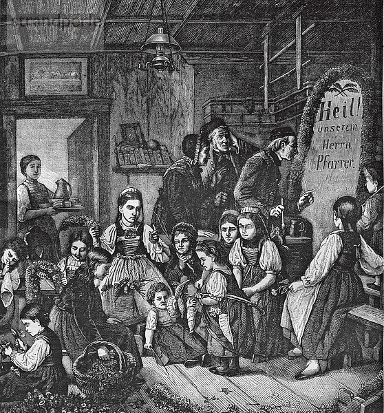 Des Pfarrers Namensfest  historischer Stahlstich aus dem Jahre 1860