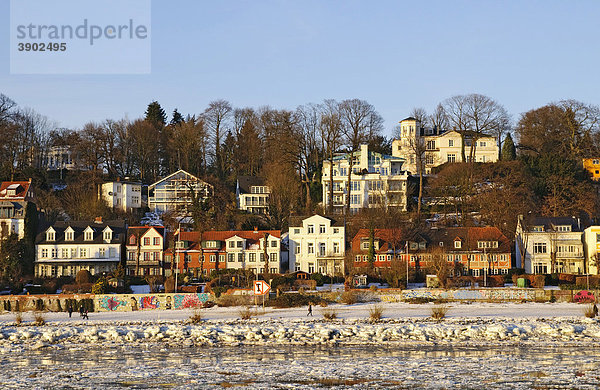 Villen am winterlichen Elbhang bei Neumühlen  Övelgönne  Elbe  Hamburg  Deutschland  Europa
