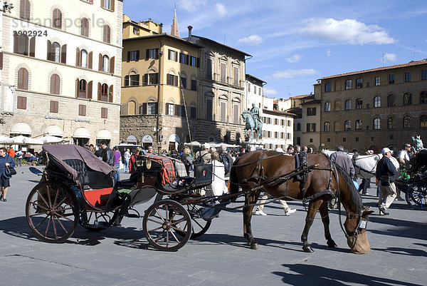 Fiaker an der Piazza della Signoria  Florenz  Toskana  Italien  Europa