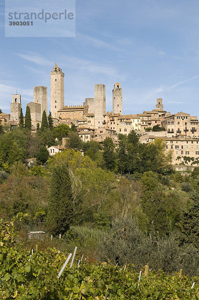 Ortsansicht mit Wohntürme und Geschlechtertürme von San Gimignano  UNESCO-Weltkulturerbe  Toskana  Italien  Europa