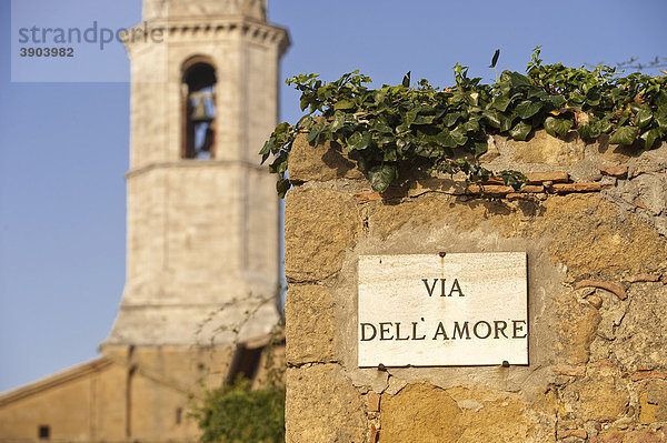 Straßenschild  Via delle Amore  Pienza  Toskana  Italien  Europa