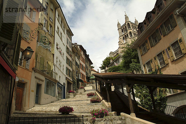Escaliers du MarchÈ  überdachte Treppen  die vom Markt in der Altstadt zur Kathedrale Notre-Dame führen  Lausanne  Genfer See  Kanton Vaud  Kanton Waadt  Schweiz  Europa Kanton Waadt