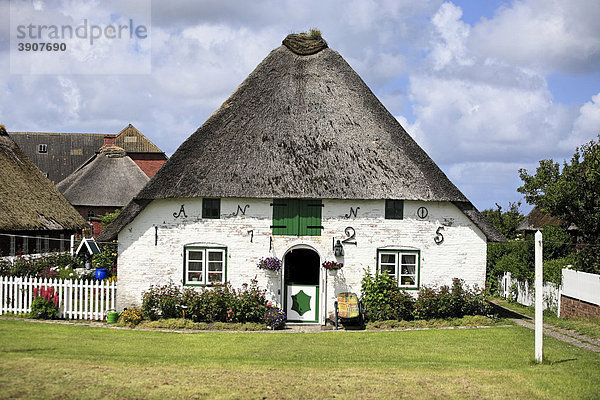 Reetgedecktes Haus  gebaut im Jahre 1725  auf der Hallig Langeneß  Schleswig-Holstein  Deutschland  Europa