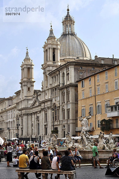 Kirche Sant'Agnese in Agone  Neptunbrunnen  Piazza Navona  Rom  Latium  Italien  Europa