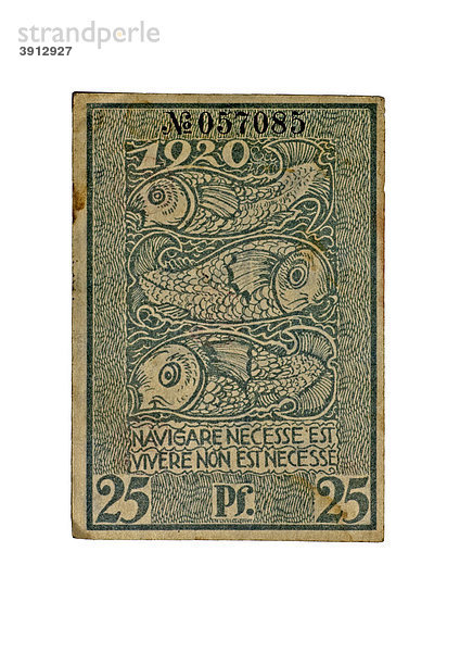 Notgeld über 25 Pfennig der Stadt Bremerhaven  Geestemünde  Lehe  Stadtrat Bremerhaven von 1920