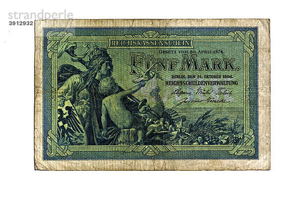 Reichskassenschein über Fünf Mark vom 31. Oktober 1904 der Reichsschuldenverwaltung