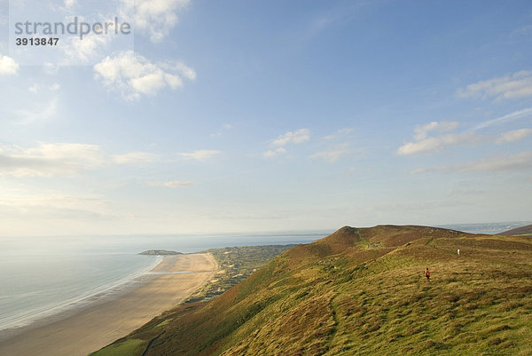 Hügel  Rhossili Beach  Gower Peninsula  Wales  Großbritannien  Europa