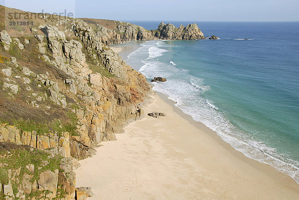 Porthcurno Beach  Pednvounder Beach  Südküste  Cornwall  England  Großbritannien  Europa