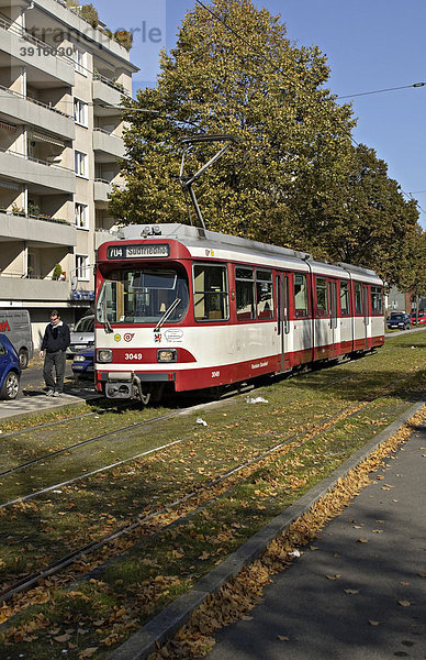 Rheinbahn Straßenbahn Typ GT85 an der Endstation Derendorf Nord  Düsseldorf  Nordrhein-Westfalen  Deutschland  Europa