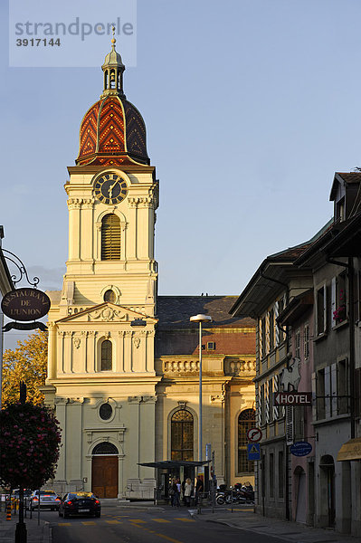 Temple  protestantische Pfarrkirche  Morges  Kanton Waadt  Schweiz  Europa Kanton Waadt