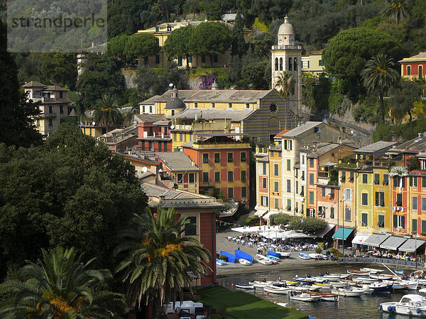 Blick auf Portofino  Hafen  Riviera  Ligurien  Italien  Europa