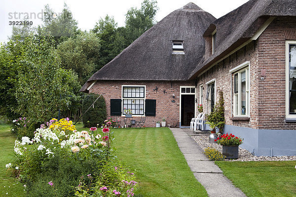 Traditionelles niederländisches Haus mit Garten  Giethoorn  Flevoland  Niederlande  Europa