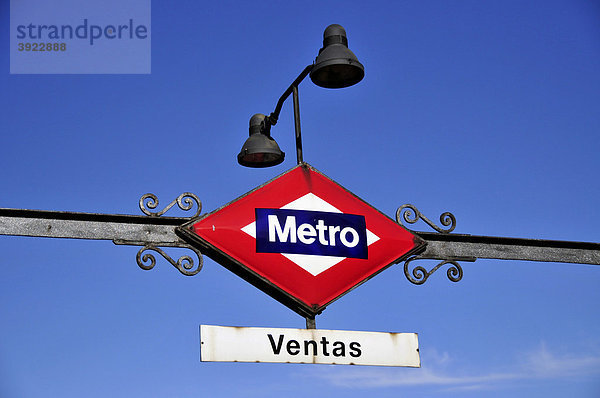 Schild an der Metrostation  U-Bahn  Las Ventas  Stierkampfarena  Madrid  Spanien  Iberische Halbinsel  Europa
