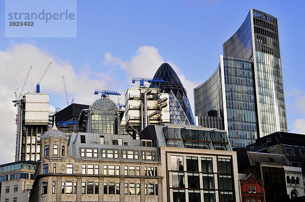 Moderne Skyline mit The Gherkin oder Swiss-Re-Tower  London  England  Vereinigtes Königreich  Europa