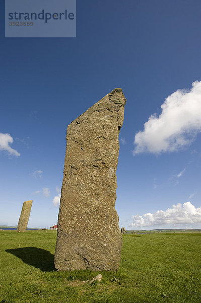 Neolithische Kultstätte  Die stehenden Steine von Stennes  Stromness  Orkney Inseln  Schottland  Großbritannien  Europa