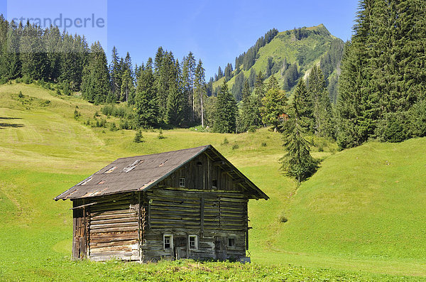 Hütte im Bärgunttal  Bärgundtal  Kleinwalsertal  Vorarlberg  Allgäuer Alpen  Österreich  Europa