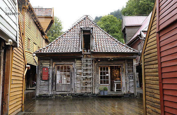 Altes Handelshaus  Bryggen  hanseatisches Viertel von Bergen  Norwegen  Skandinavien  Nordeuropa