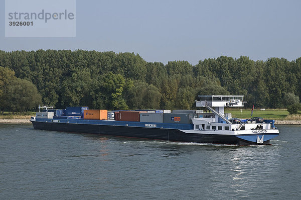 Binnenschiff  Containerschiff Duancis auf dem Rhein bei Bonn beim Wendemanöver  Nordrhein-Westfalen  Deutschland  Europa