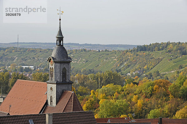 Blick auf Stadtkirche vom Oberen Torturm  Schillerstadt Marbach am Neckar  Baden-Württemberg  Deutschland  Europa