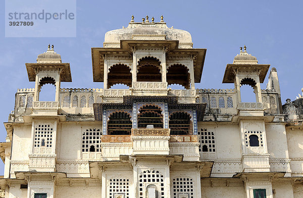 Stadtpalast von Udaipur  Außenfassade  Detail  Udaipur  Rajasthan  Nordindien  Indien  Südasien  Asien
