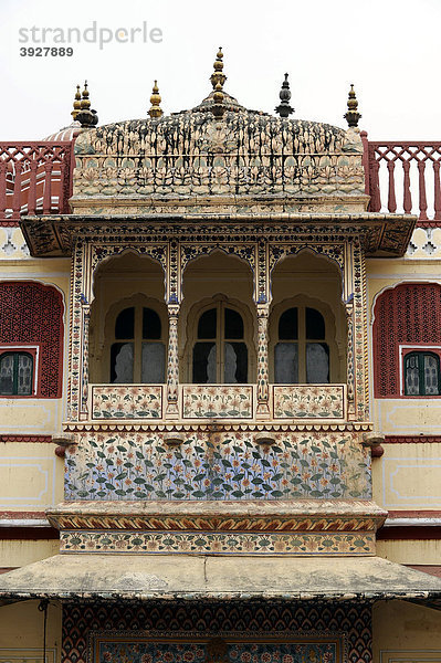 Stadtpalast  Balkon  Detail  Jaipur  Rajasthan  Nordindien  Indien  Südasien  Asien