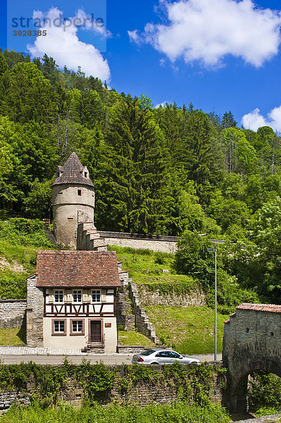 Stadtmauer mit Torwärterhäuschen  Horb am Neckar  Schwarzwald  Baden-Württemberg  Deutschland  Europa