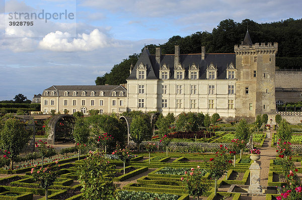 Schloss Villandry mit Gärten  Ch‚teau de Villandry  Indre-et-Loire  Touraine  Loire Tal  Frankreich  Europa