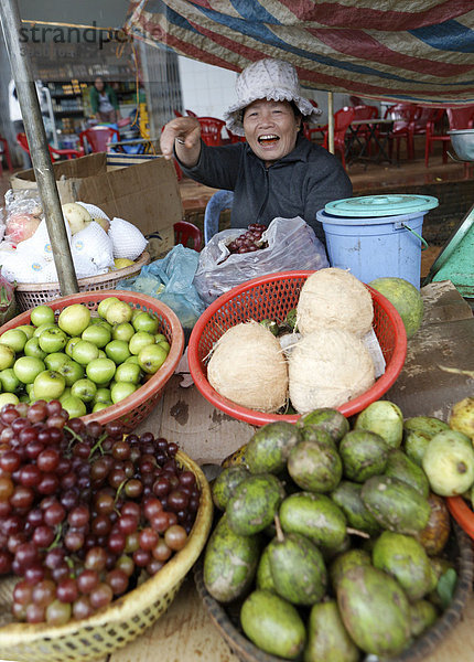 Ein Obst- und Gemüsestand in Dliya im Distrikt Dolisa der Provinz Daklak  Vietnam  Südostasien