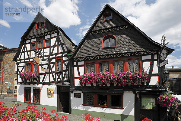 Altstadt Häuser von Bacharach  Fachwerkhäuser  Unesco-Welterbe  Mittelrheintal  Rheinland-Pfalz  Deutschland  Europa
