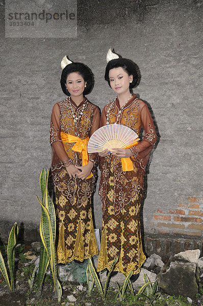 Hochzeit in Mitteljava  Brautjungfern in traditionellen Batikkleidern  Yogjakarta  Mitteljava  Indonesien  Südostasien
