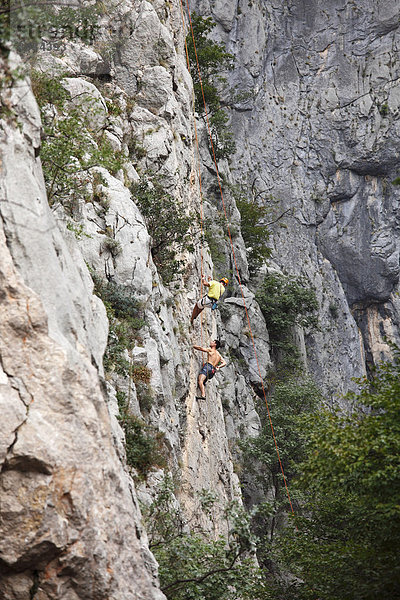 Kletterer in Velika-Paklenica-Schlucht  Nationalpark Paklenica  Velebit-Gebirge  Dalamtien  Kroatien  Europa