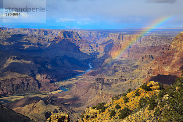 Blick in den Grand Canyon mit Regenbogen  Arizona  USA  Nordamerika