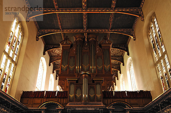 Alte Orgel und Holzdecke der Trinity College Chapel im Trinity College  von Henry VIII im Jahre 1546 gegründet  Trinity Street  Cambridge  Cambridgeshire  England  Großbritannien  Europa