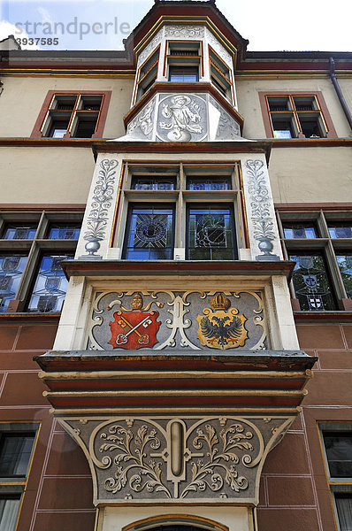 Dekorativer  mehrstöckiger Erker vom Basler Hof 1494  Basler Straße 40  Freiburg  Baden-Württemberg  Deutschland  Europa