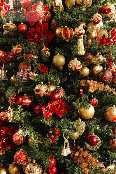 Mit Weihnachtskugeln geschmückter Weihnachtsbaum  Detail  Villa & Ambiente  Im Weller  Nürnberg  Mittelfranken  Bayern  Deutschland  Europa