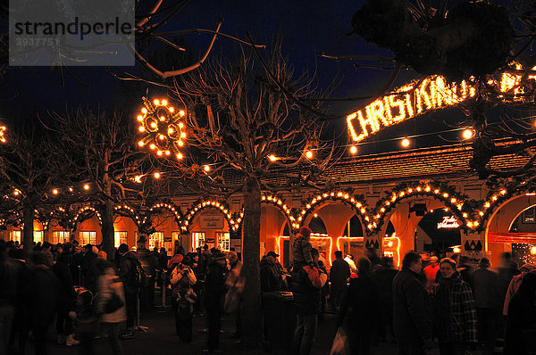 Abendliche Beleuchtung auf dem Weihnachtsmarkt im Schlosspark  Goethestadt Bad Lauchstädt  Sachsen-Anhalt  Deutschland  Europa