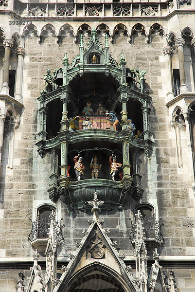 Neugotische Fassade mit Puppenspiel  Neues Rathaus am Marienplatz  Altstadt  München  Oberbayern  Bayern  Deutschland  Europa