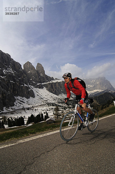 Rennradfahrer am Grödnerjoch  Südtirol  Italien  Europa