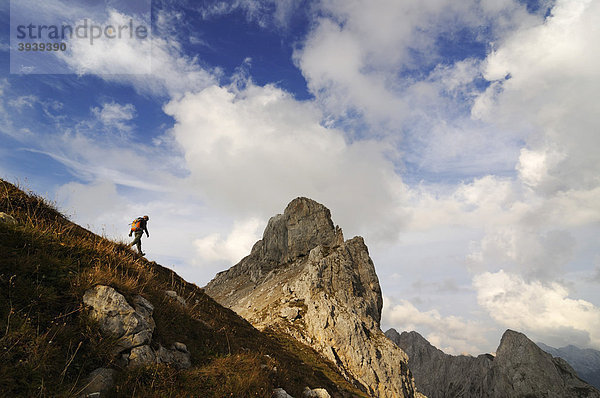 Westliche Karwendelspitze  Wanderer  Mittenwald  Karwendelgebirge  Bayern  Deutschland  Europa