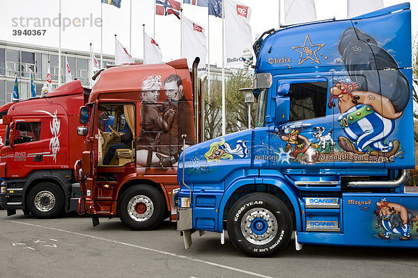 Lastwagen mit kundenspezifischer Bemalung auf der Scandinavian Custom Show Automesse im Bella Center  Kopenhagen  Dänemark  Europa