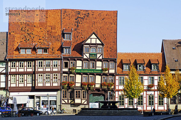 Historisches Gebäude-Ensemble aus Fachwerk  Stadt Quedlinburg  Weltkulturerbe der UNESCO  Sachsen-Anhalt  Deutschland  Europa