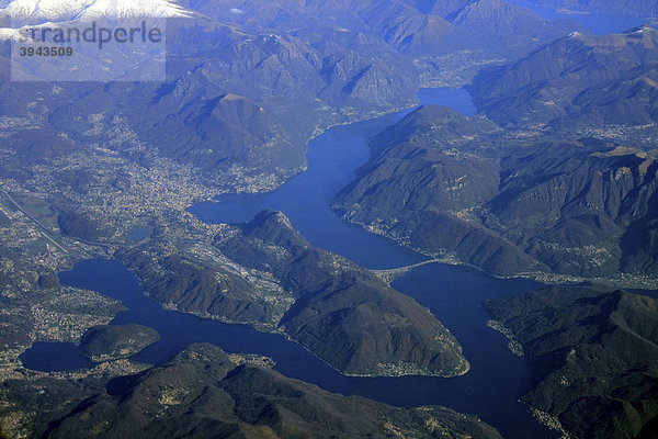 Lago di Lugano  Luftaufnahme  Tessin  Schweiz  Europa