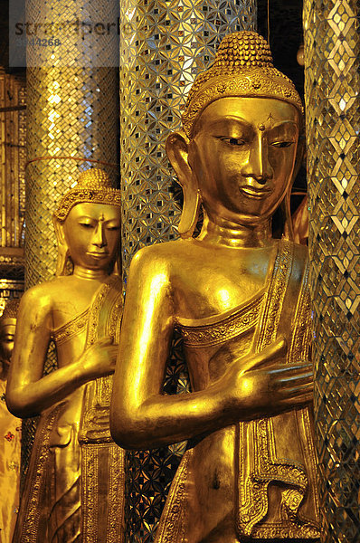 Goldene Buddha-Statuen  Shwedagon Pagode  Yangon  Burma  Birma  Myanmar  Südostasien