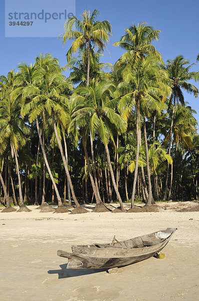 Palmen und Ruderboot  Ngapali Beach  Thandwe  Burma  Birma  Myanmar  Südostasien