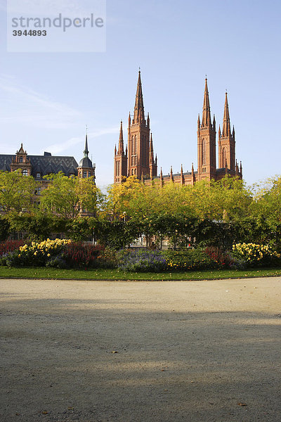 Marktkirche und Rathaus in Wiesbaden  Hessen  Deutschland  Europa